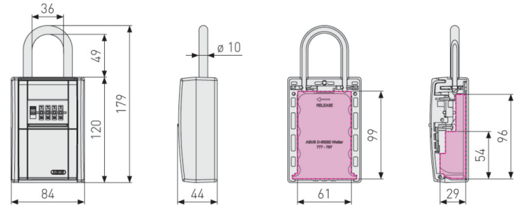 ABUS Key Garage KG797LEDC dimensional diagram