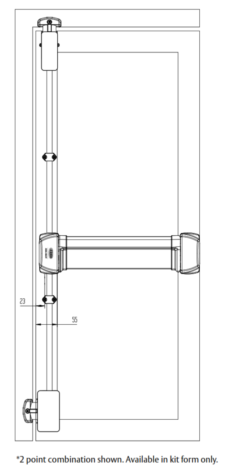 Lockwood FLUID FE200 2 Point Exit Device Dimensions Diagram