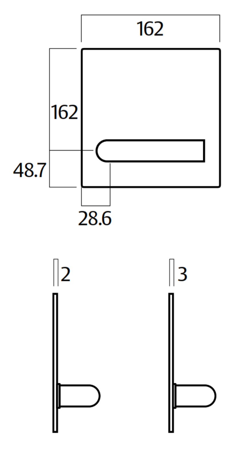 Lockwood 200 Series Exterior Plate Dimensions Drawing 162mm x 162mm