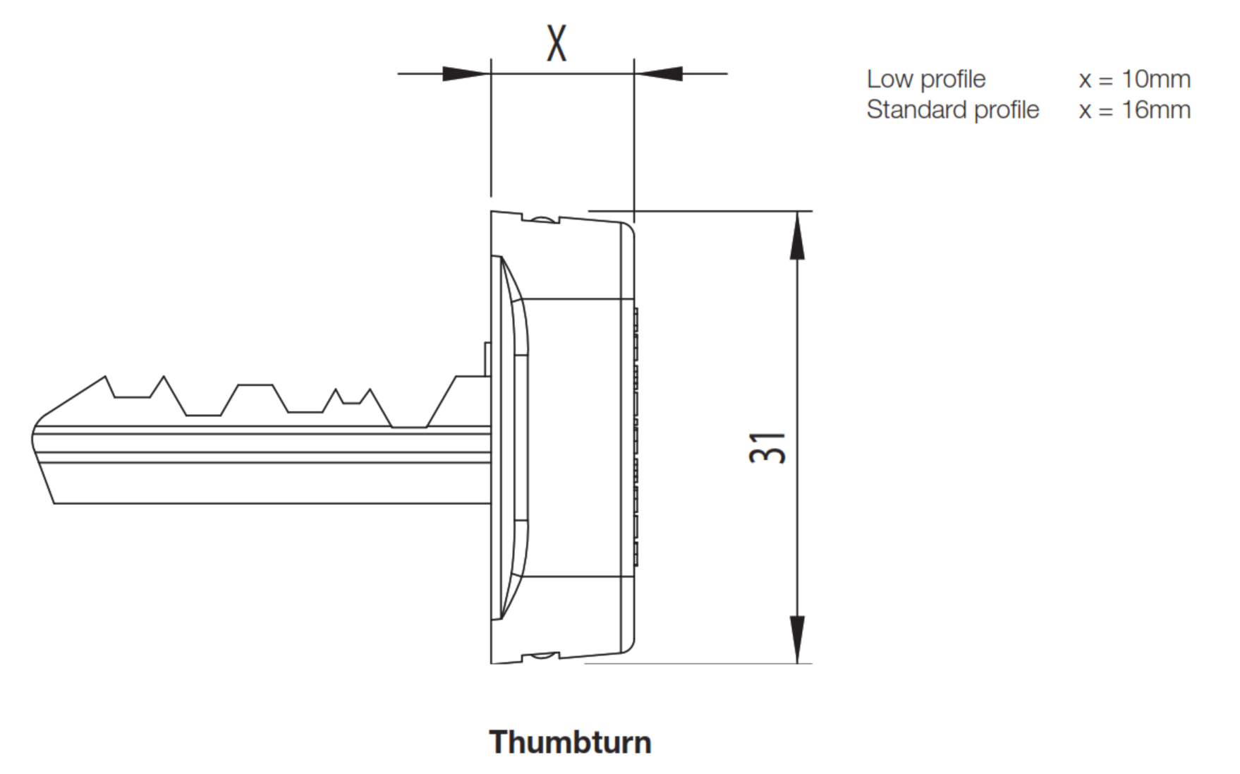 Interlock MC35 Securiturn Standard Profile Dimensions Drawing