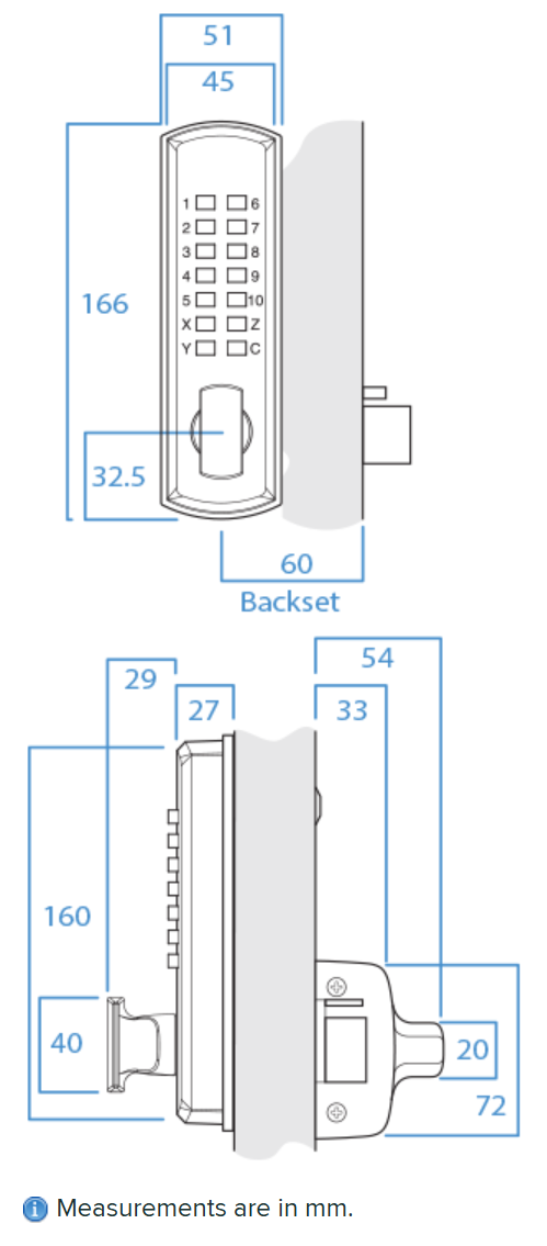 Lockwood 002 Digital DX Deadlatch dimensional drawing