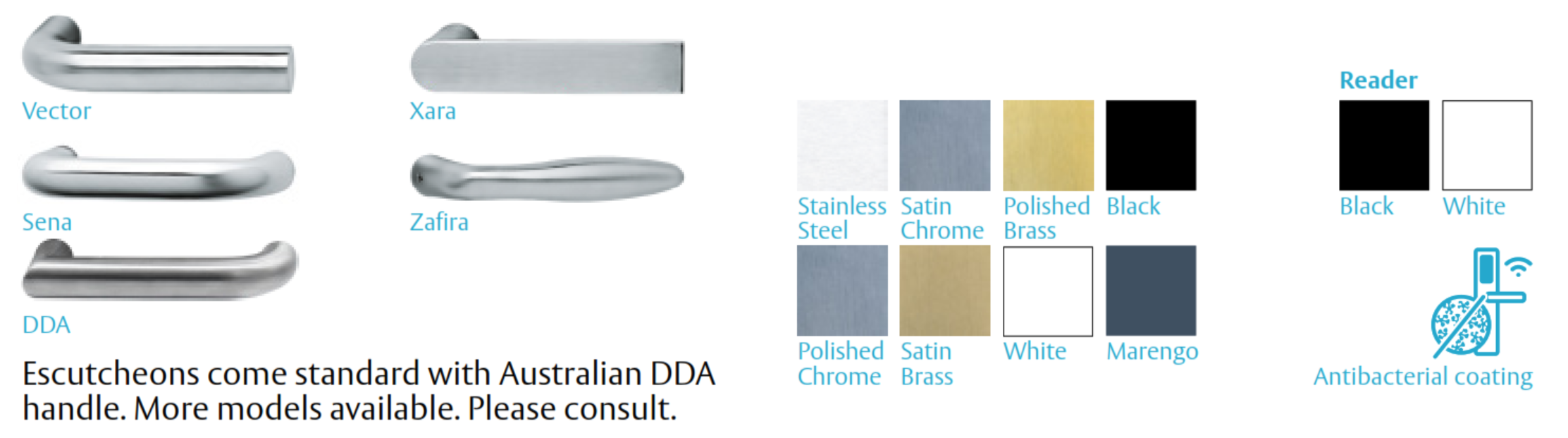 SMARTair i-max available handles and finishes overview