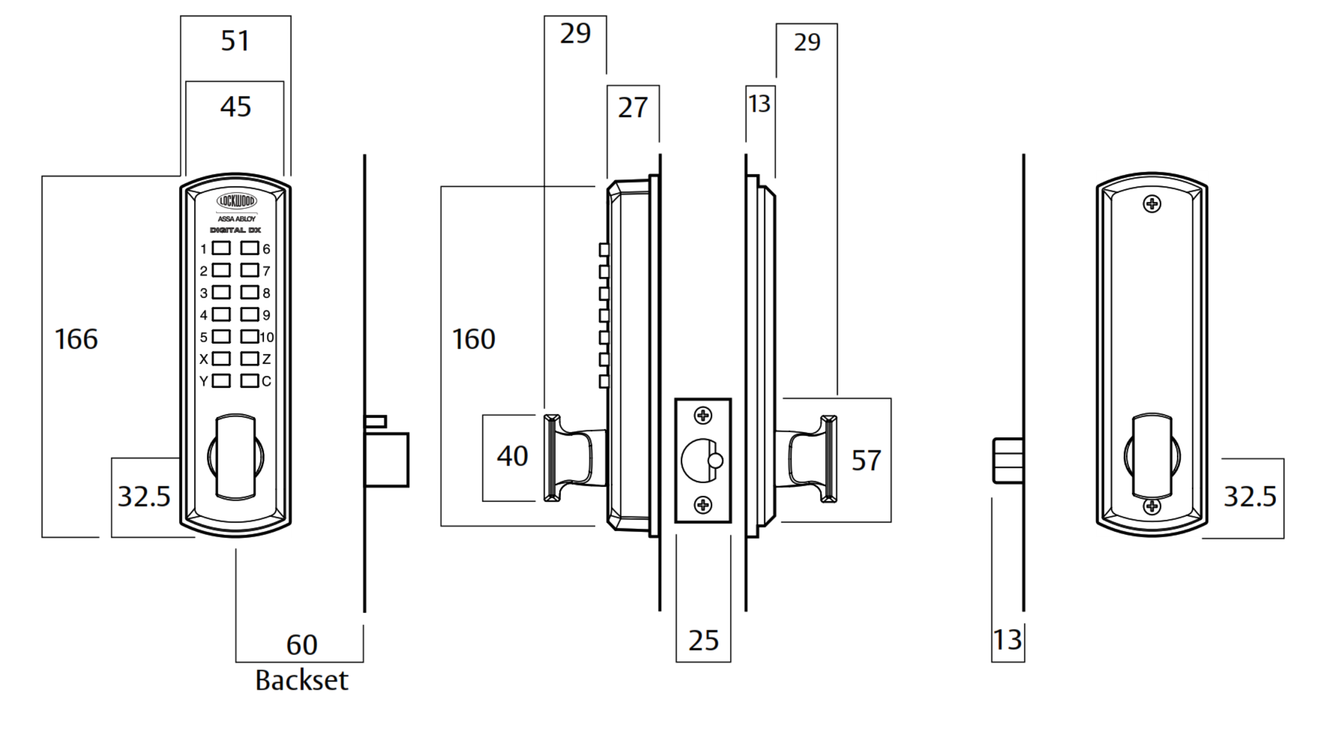Lockwood 002DX external keypad dimensions