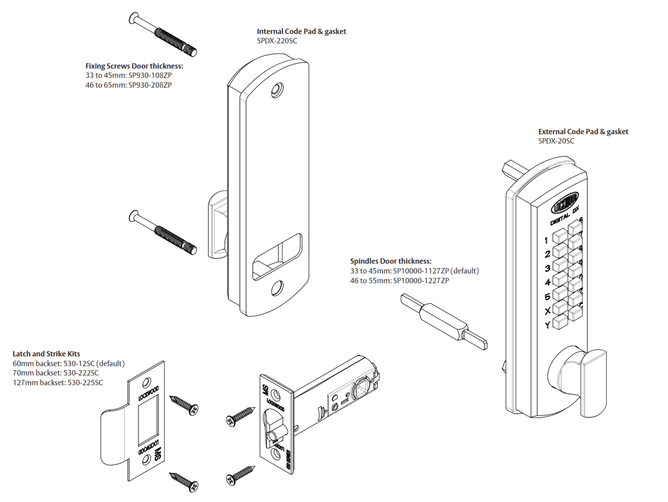 Exploded parts drawing for Lockwood 530DX mechanical digital entrance set showing part numbers and assembly layout