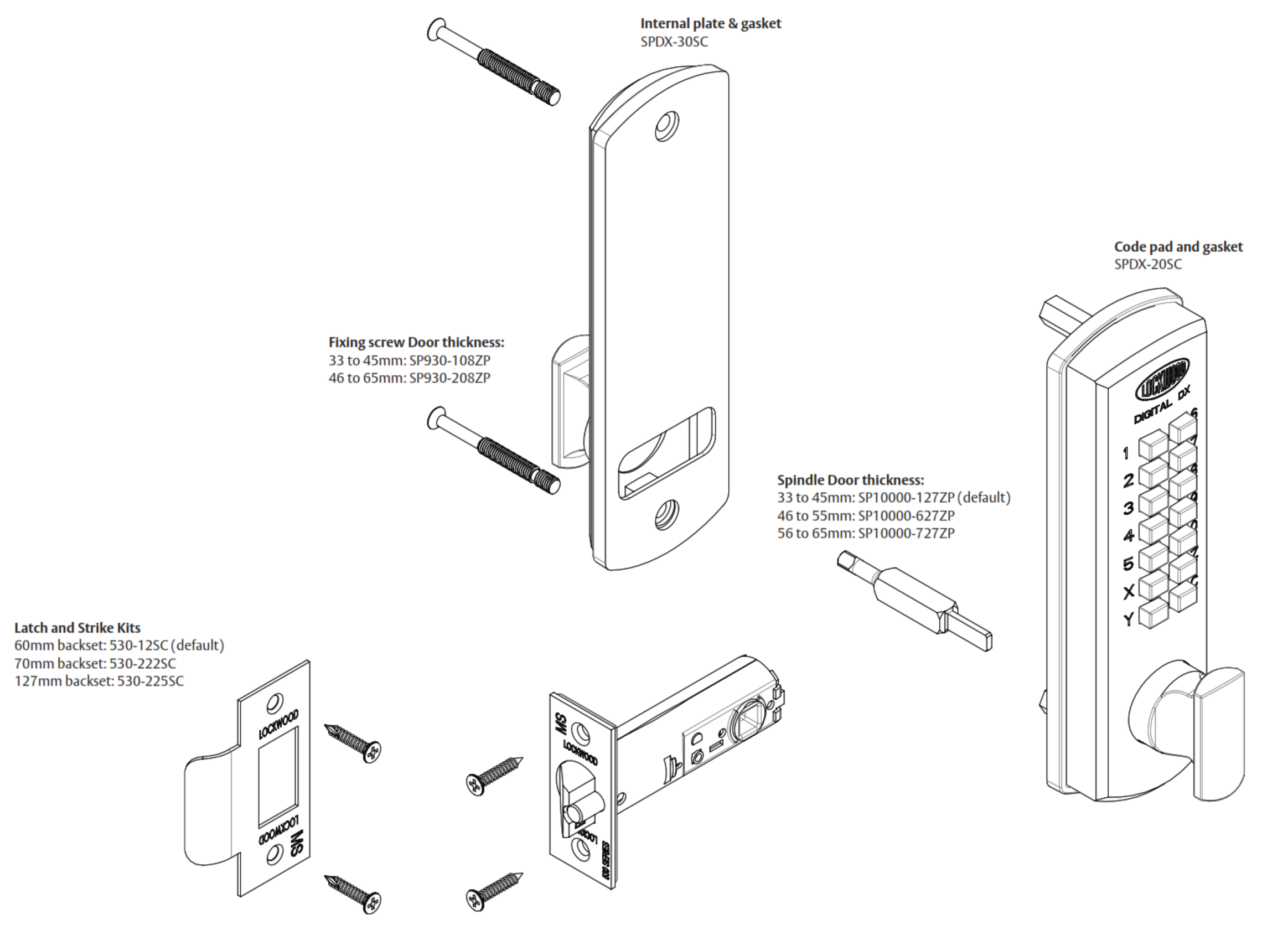 Exploded view of Lockwood 530DX entrance set showing part numbers and assembly layout