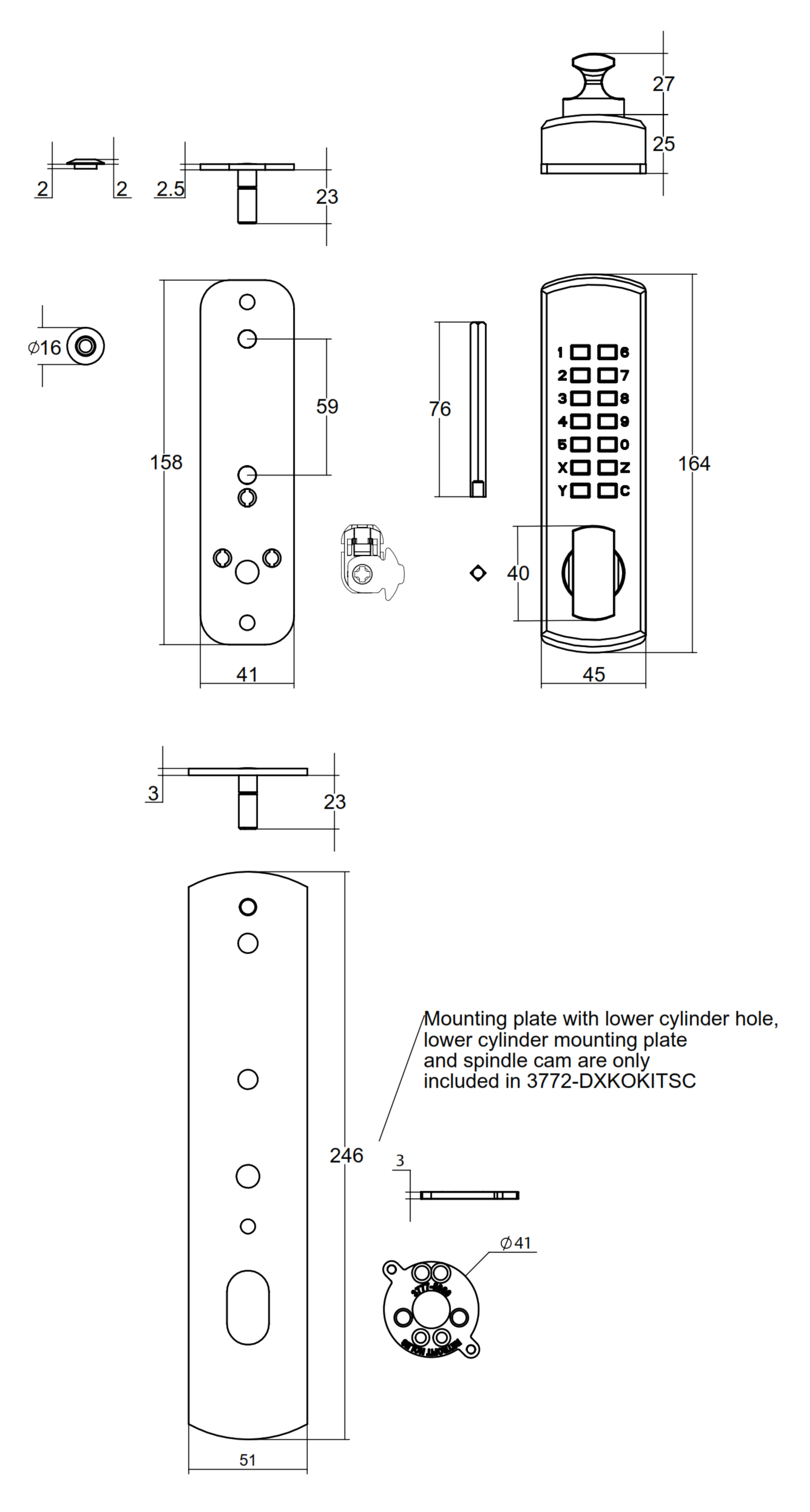 Lockwood 3782 DX kit dimensions and box contents diagram