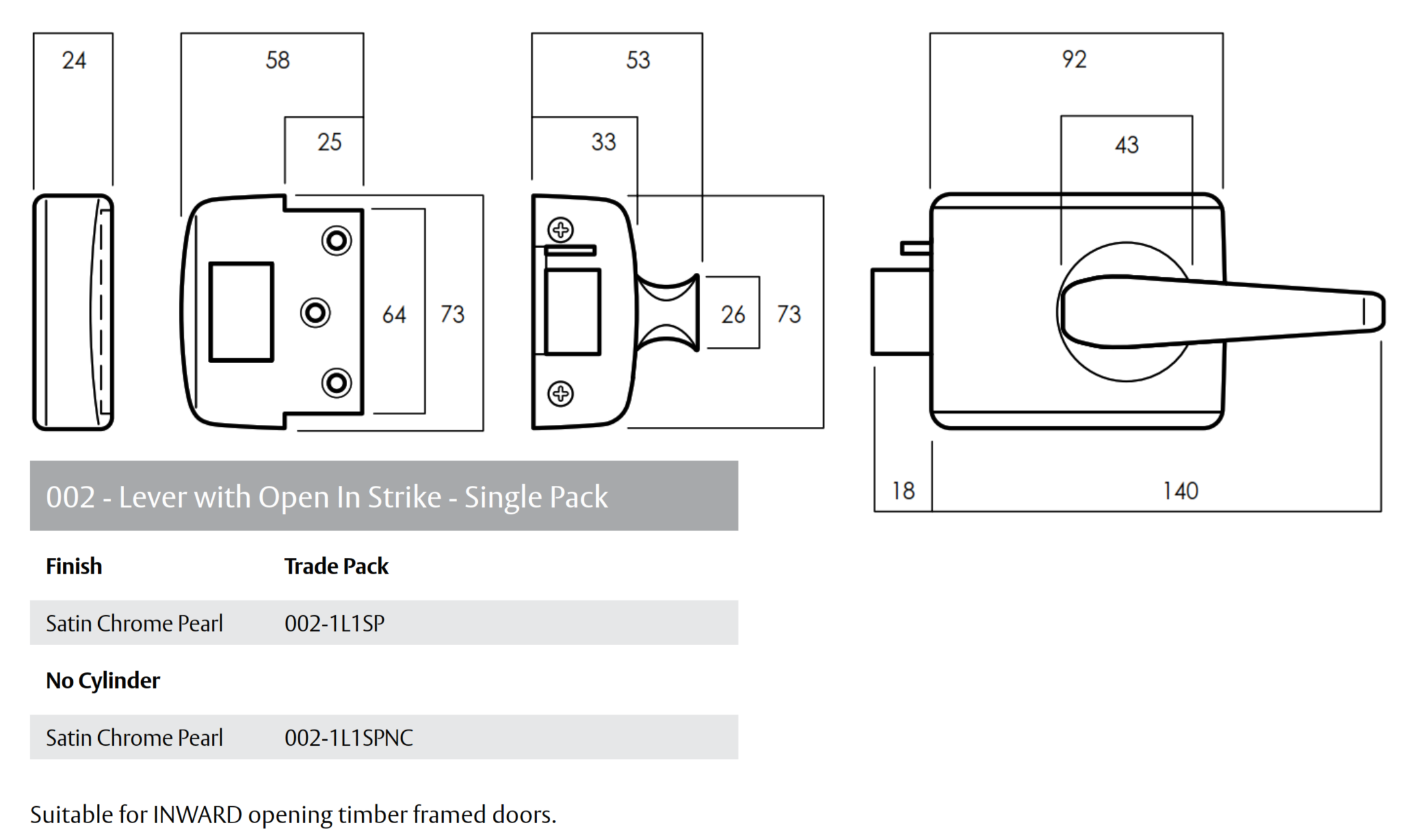 Lockwood 002 Internal Lever Open In Strike Dimensions
