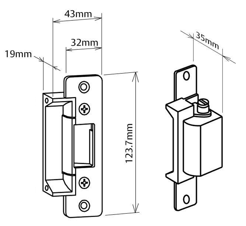 ES110 Series Electric Strike Dimensions and Fixing Details