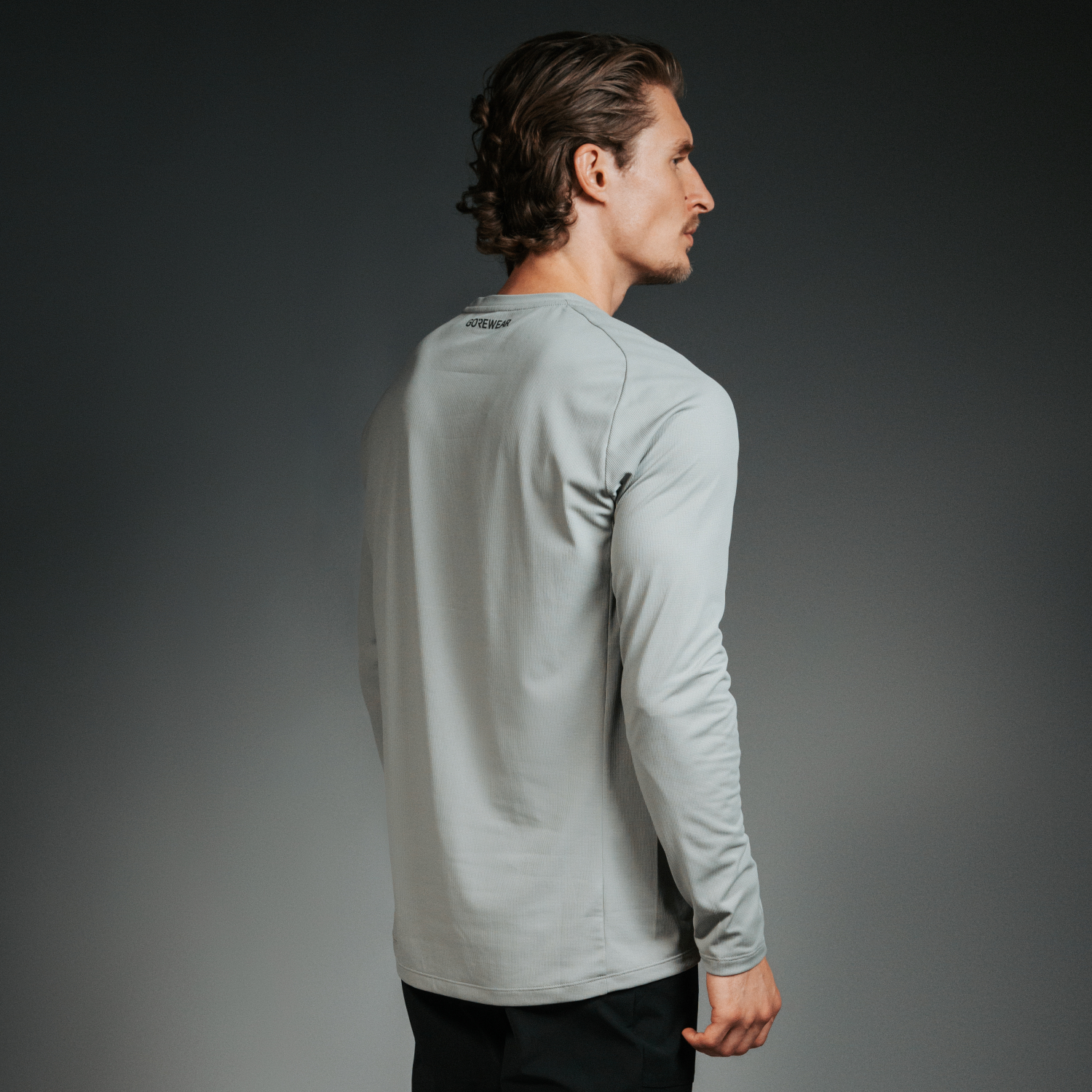 【oan】(Unisex) Wear Long Sleeve Longsleeve męski z dzianiny waflowej zapinany pod szyją