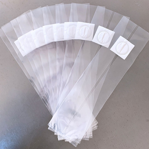 Small autoclavable filter disc bags for spawn or mushroom block production. Each bag holds up to 2.5 lbs. of substrate.
