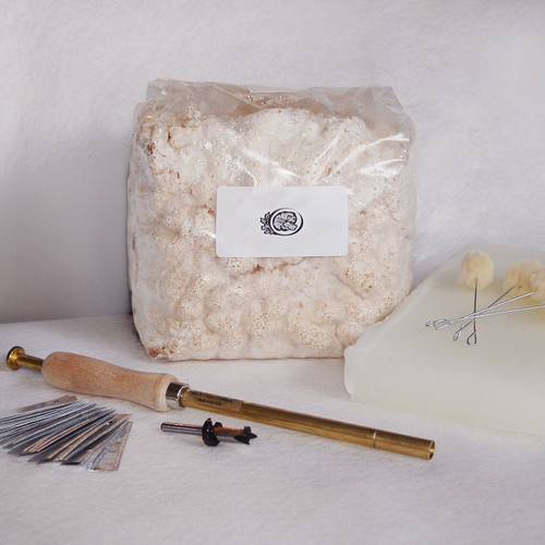 The Oyster Sawdust Spawn Starter Kit includes everything but the logs - perfect for beginners. Inoculates 20 logs.