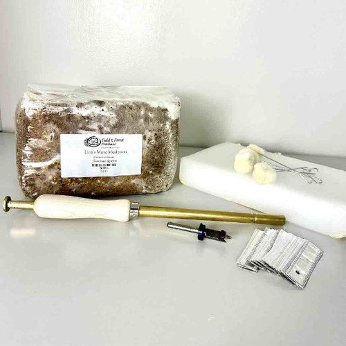 The Lion's Mane Sawdust Spawn Starter Kit includes everything but the logs - perfect for beginners. Inoculates 15 logs.