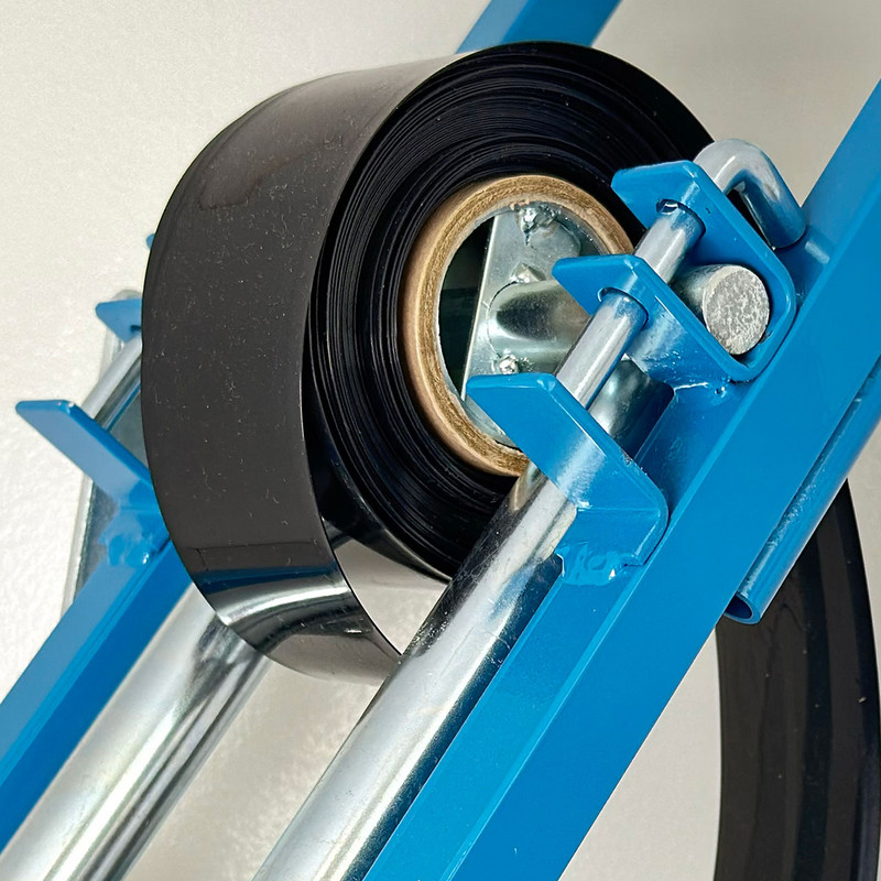 Close up of a roll of Sumisansui Mark II irrigation tubing on an M Series Tube Winder (not included).