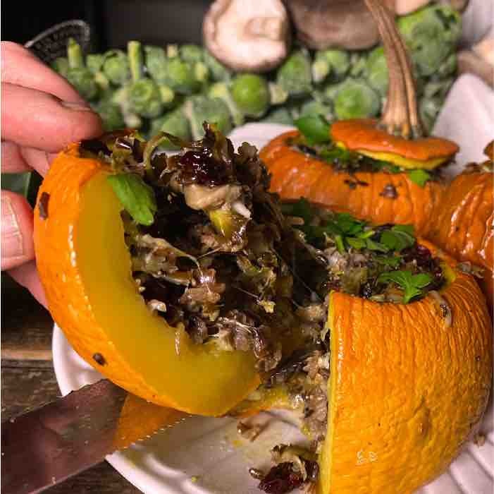 shiitake stuffed sugar pumpkin