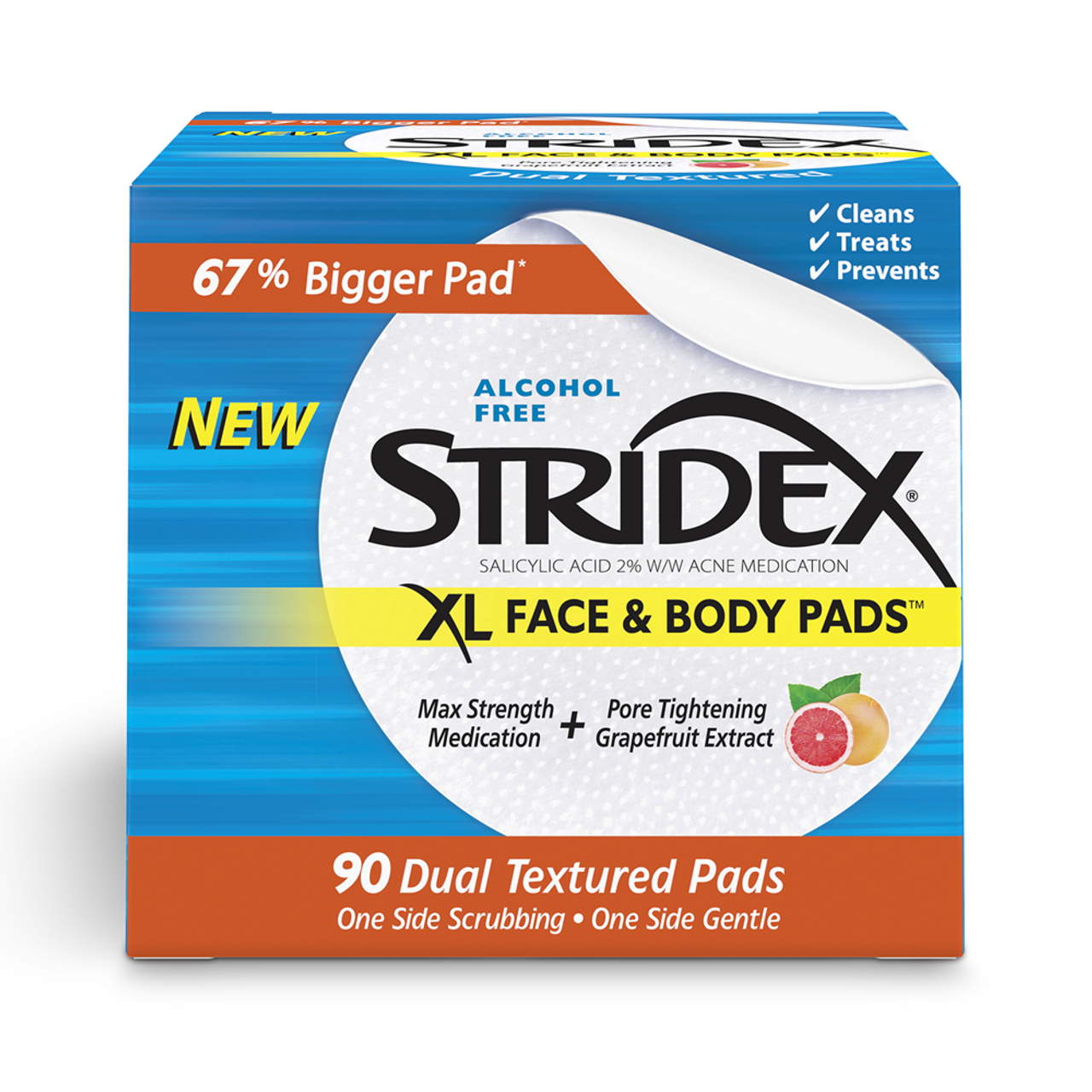 Stridex - Stridex XL Acne Pads for Face and Body with Salicylic Acid -  Alcohol Free - (90 Ct) 