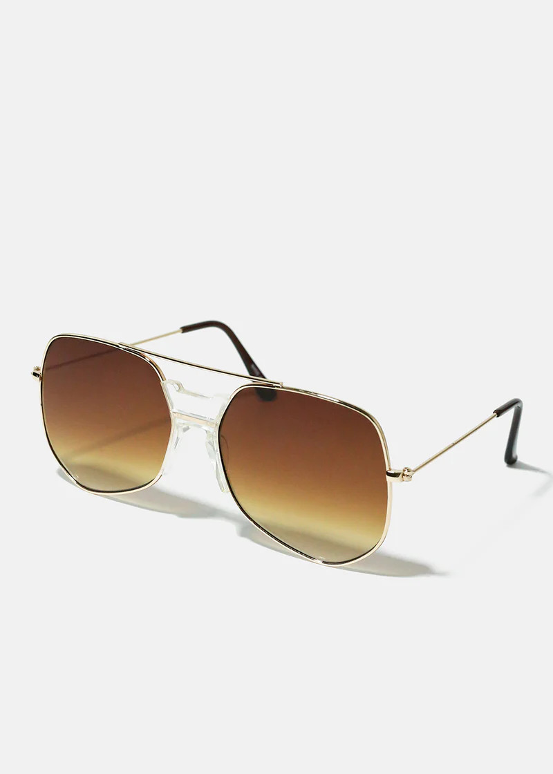 Brown Gold Ombré lens aviator sunglasses Shop Gold Frame Brown Ombre Lens Aviator Sunglasses Online  main image 3