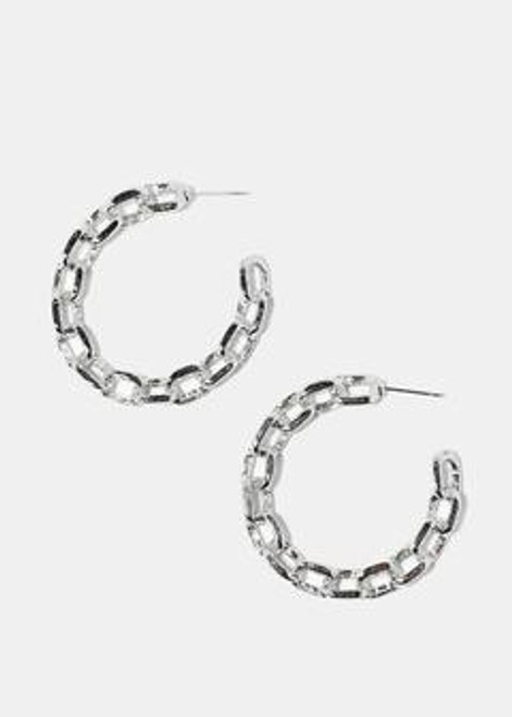 Melody -xx Thick Chain Open Hoop Earrings - Silver