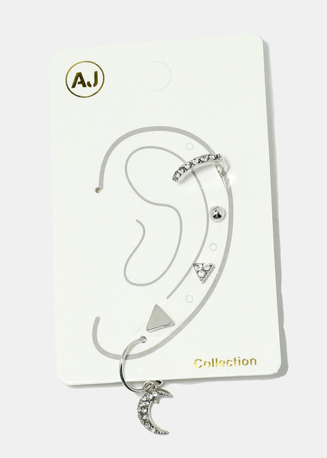 AJ Collection - 4-Piece Stud Earring with Ear Cuff