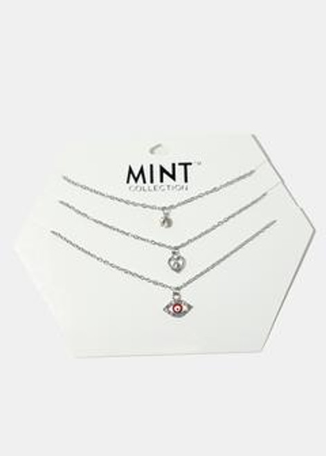 Mint Collection - 3-Piece Heart & Evil Eye Charm Necklaces