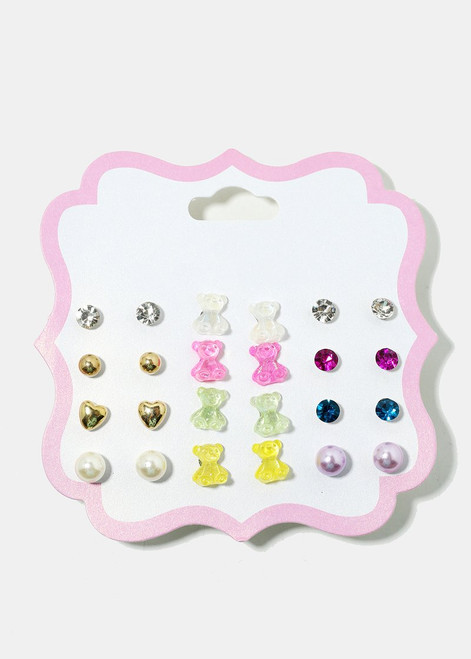 Princess - 12-Pair Multi-Design Stud Earrings