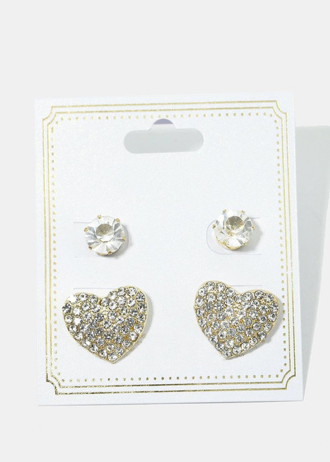 Crystal - 2-Pair Heart & Gemstone Earrings