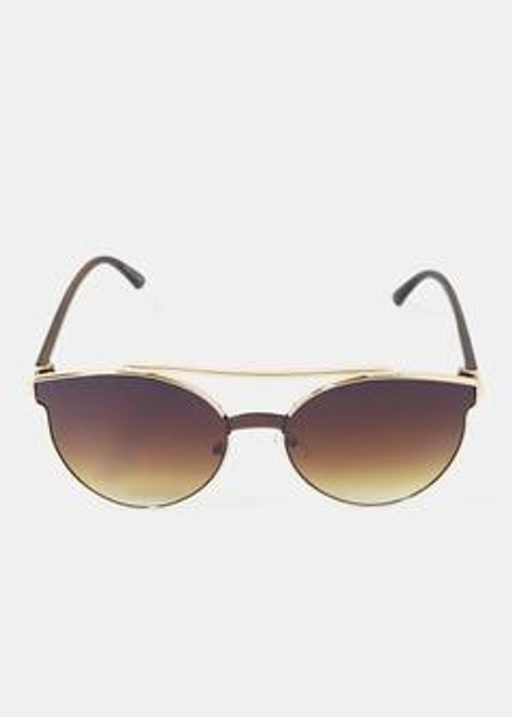 Fancy Glasses - Reflective Cat-Eye Sunglasses - Gold Brown