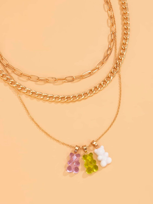 Fashion Jewelry - Set of 2 Gummy Bear Pendant Necklace 