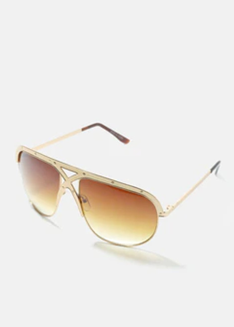 Fancy Glasses - Reflective Lens Aviator Sunglasses - Brown