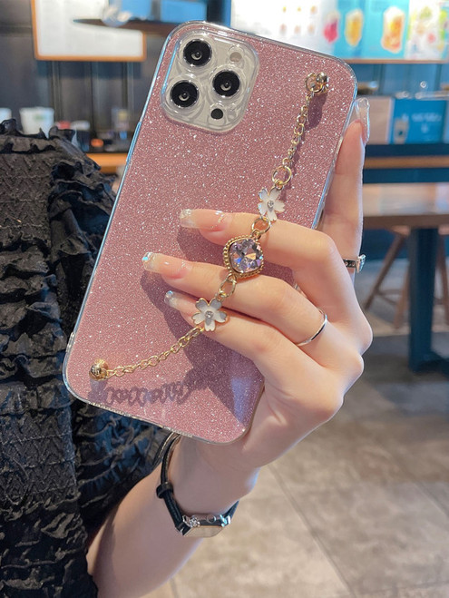 Fancy Cases -Pink Glitter Flower Case With Crystal Holder - Iphone X/XS