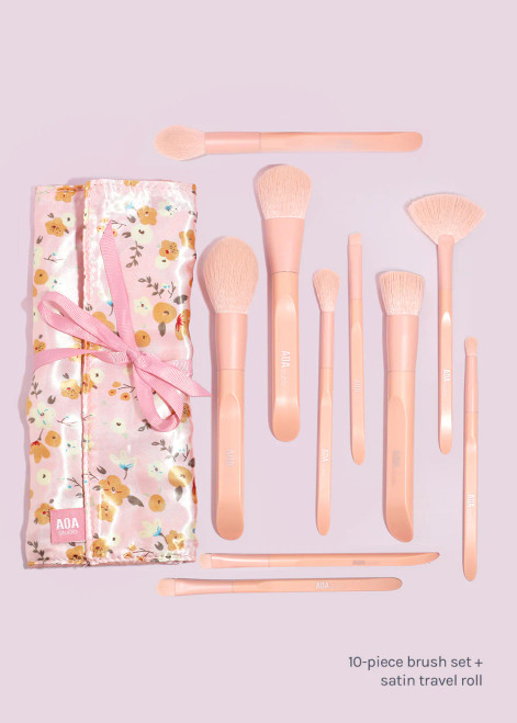 Aoa Studio - 10 Matte Rose Brush Set and Satin Travel Set 