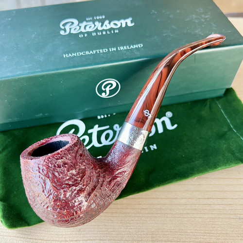 Peterson Irish Harp Sandblasted Bent Brandy (68) Sterling Silver Pipe - New
