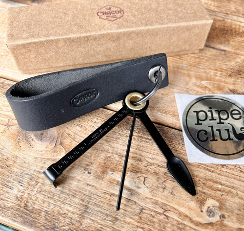 Chacom Black Noir Leather Pipe Stand and 3 in 1 Tool Accessories Keychain Ring