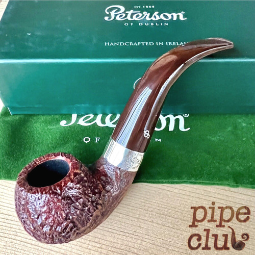 Peterson Irish Harp Sandblasted Bent Apple (03) Fishtail Pipe - Sterling Silver Peterson Irish Harp Sandblasted Bent Apple (03) Fishtail Pipe - Sterling Silver