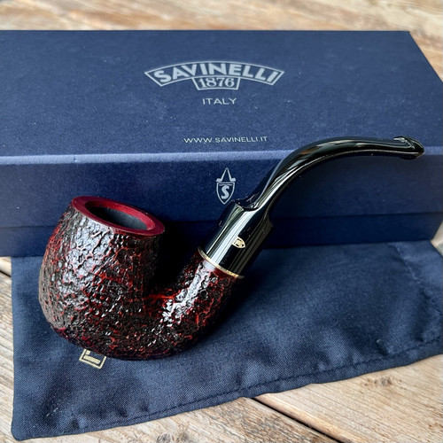 Savinelli Roma Bent Billiard Oom Paul (614) 6mm Filter Black Stem Pipe - New