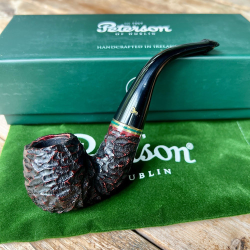 Peterson Emerald Rusticated Bent Billiard (230) P-Lip Tobacco Pipe - New