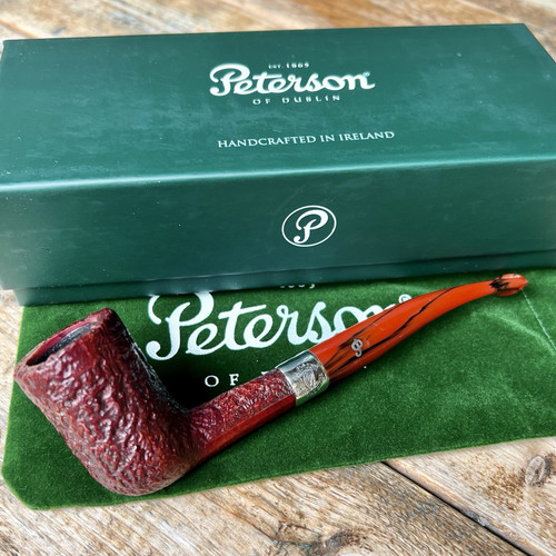 Peterson Irish Harp Sandblasted Bent Dublin (124) Tobacco Pipe Sterling Silver