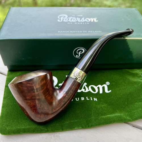 Peterson Aran Smooth Nickel Mounted Bent Dublin (B10) Fishtail Pipe - NEW