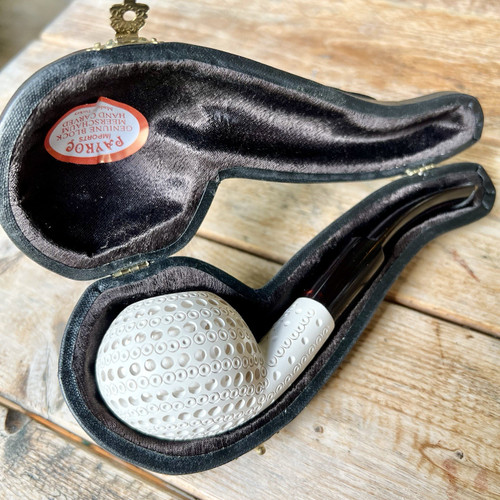 Large Block Meerschaum Lattice 1/4 Bent Squashed Tomato Pipe by Paykoc