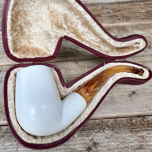 Turkish Block Meerschaum Classic Billiard Smooth Finish 1/2 Bend Pipe by Paykoc