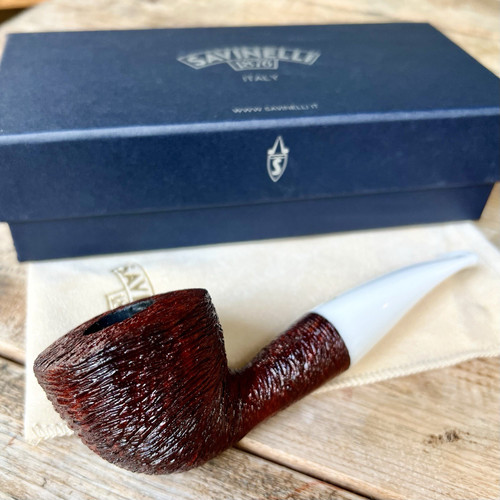 Savinelli Artisan Rusticated 6mm Filter Pipe White Acrylic Stem - New