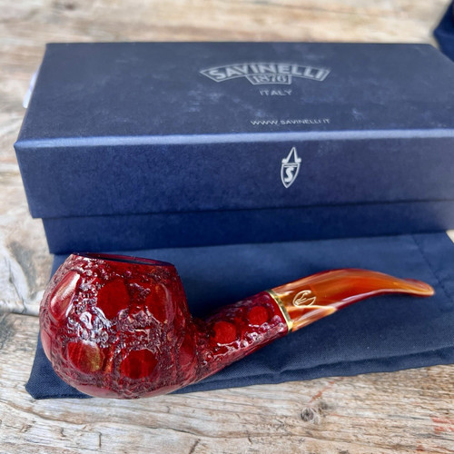 Savinelli Alligator Red Bent Rhodesian (673 KS) 6mm Filter Pipe - New