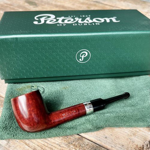 Peterson Junior Petite Terracotta Silver Mounted Lovat Pipe Fishtail Stem - New