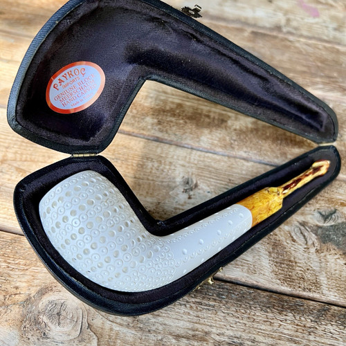Classic Lattice Finish Tall Elongated Bowl  Block Meerschaum Pipe By Paykoc