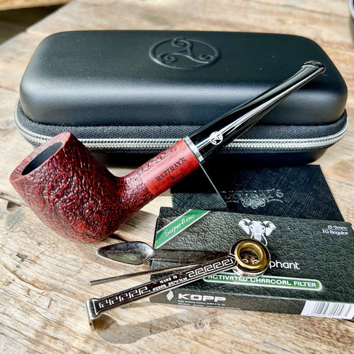 Rattray's Joy Starter Set Sandblasted Billiard w/ Zip Case (113) 9mm Filter Pipe