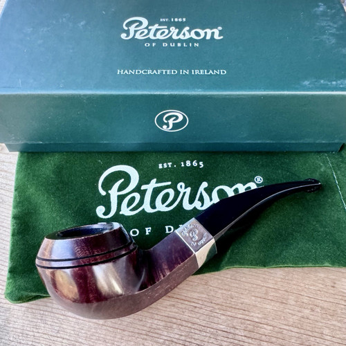 Peterson Aran Smooth Nickel Mount Bent Bulldog (80s) Fishtail Tobacco Pipe - NEW