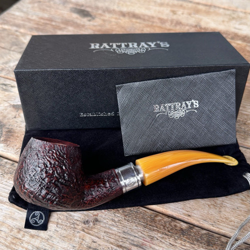 Rattray's Monarch Yellow Sandblasted Bent Brandy (4) 9mm Filter Pipe - New