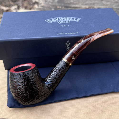 Savinelli Roma Lucite Rusticated Bent Billiard (602) 6mm Filter Tobacco Pipe