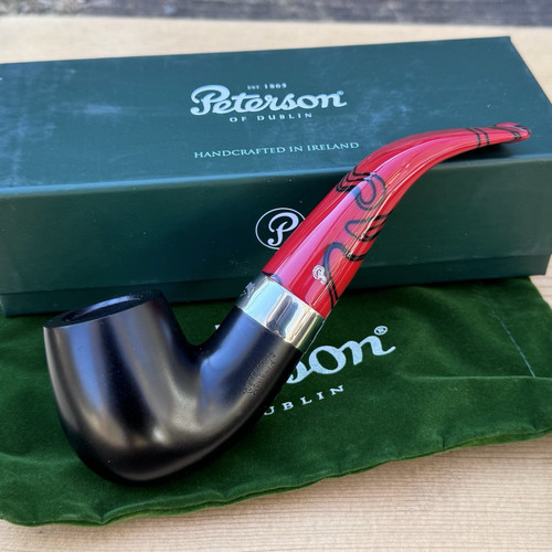 Peterson Dracula SMOOTH Bent Billiard (XL90) Fishtail Pipe Red Acrylic Stem