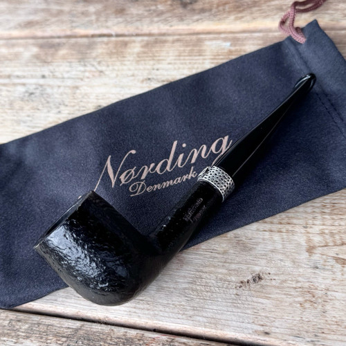 Erik Nording Classic Silver Sandblasted Black Billiard Briar Tobacco Pipe - NEW