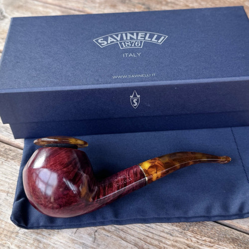 Savinelli Tortuga Smooth Bent Bulldog (673 KS) 6mm Filter Pipe w/ cap - New